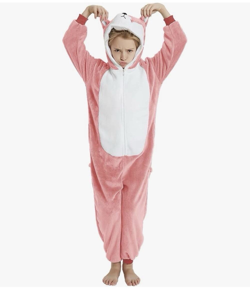 Kids Pink Dog Costume Halloween Husky Cosplay One Piece Pajama New Sz 5
